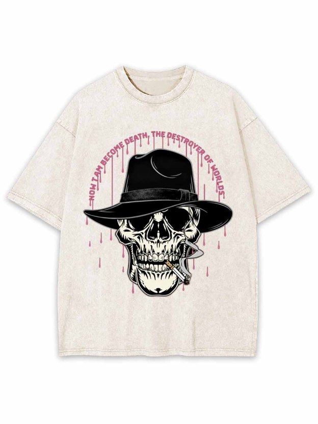 Dark Skull Gentleman Hat Washed Tshirt