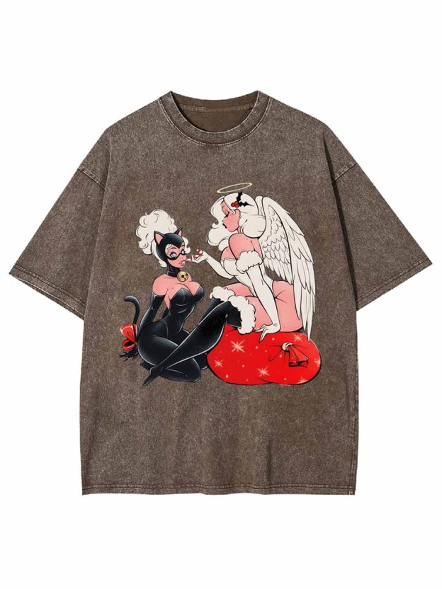 Catwoman And Angel Washed Tshirt