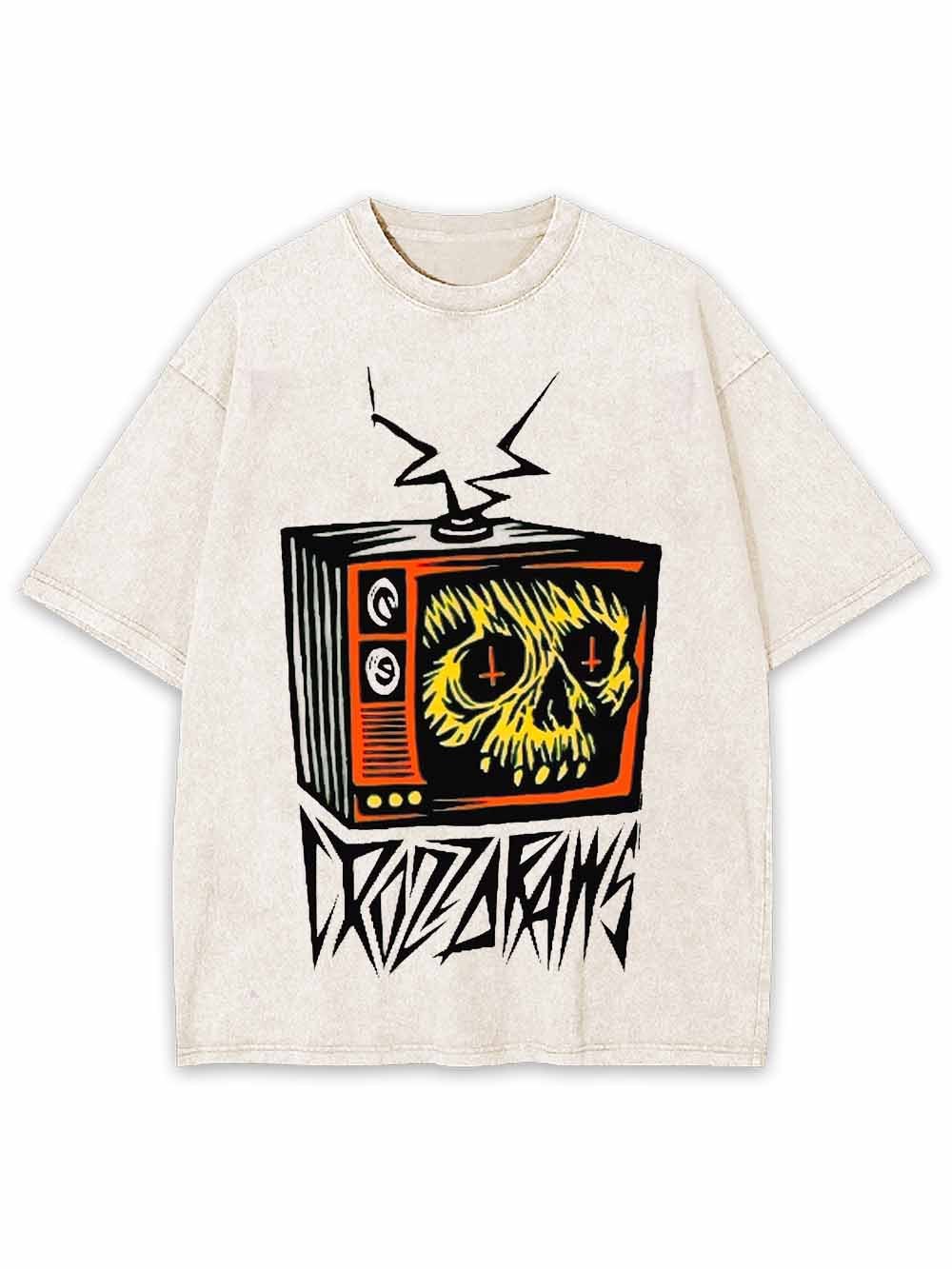 DISTORTED SKULL TV WASHED TSHIRT