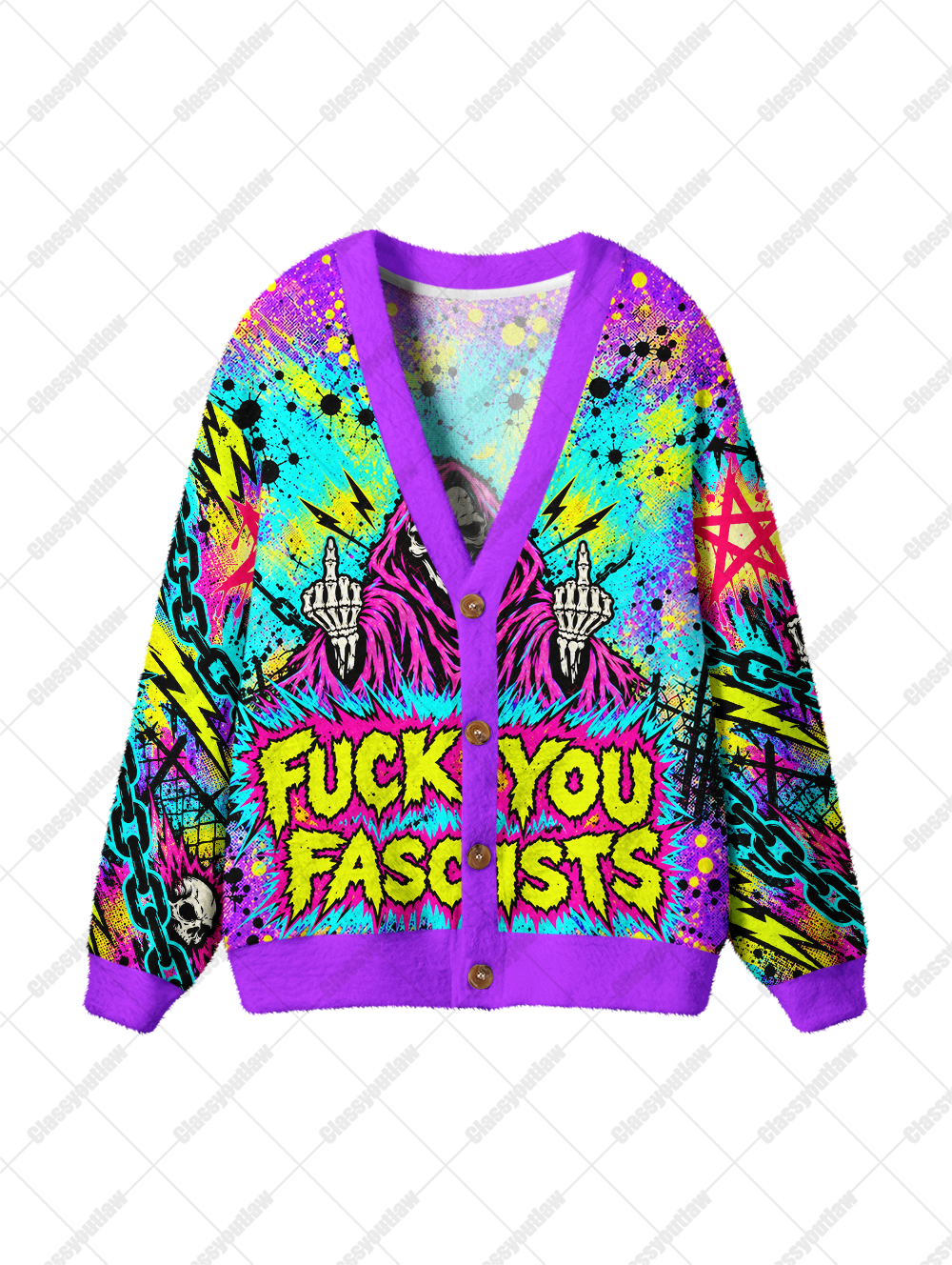 FUCK FASCISTS UGLY CARDIGAN SWEATERS
