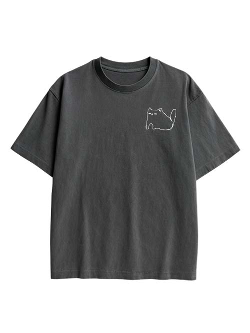 Ibuprofen Cat Double Sided Print Washed TShirt