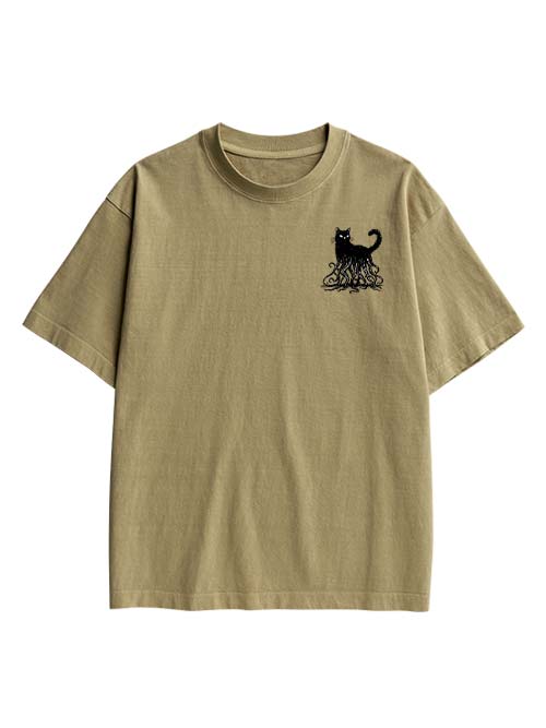 Octopus Tentacle Cat Double Sided Print Washed TShirt
