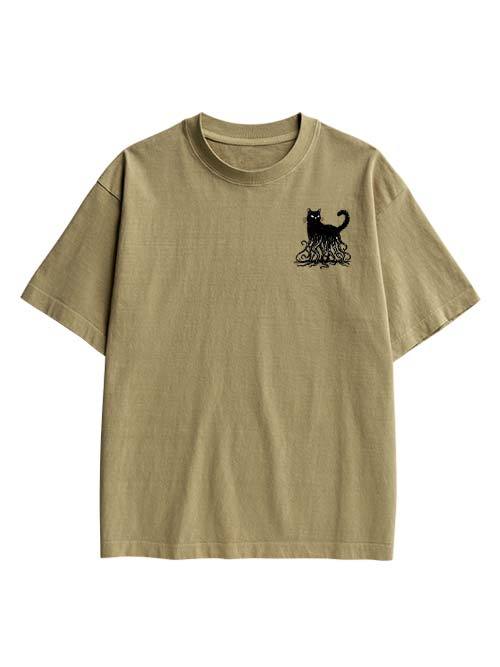 Octopus Tentacle Cat Double Sided Print Washed TShirt