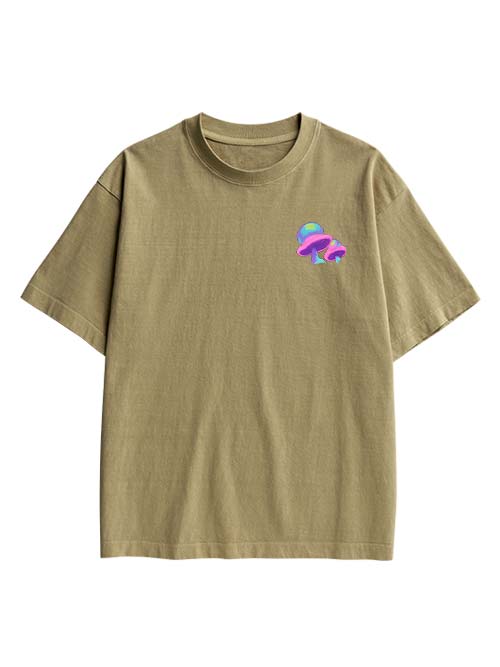 Mushroom Double Sided Print Washed TShirt
