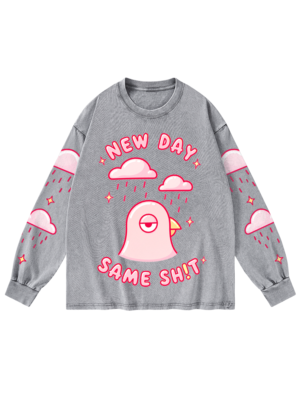 NEW DAY SAME SHIT WASHED LONG-SLEEVE GRAPHIC TSHIRT