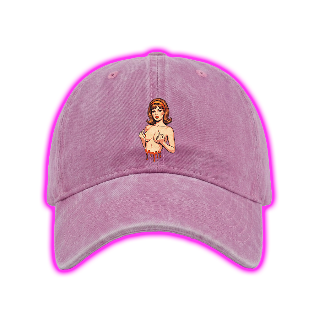 DRIPPING PIN-UP MIDDLE FINGER WASHED VINTAGE BASEBALL CAP