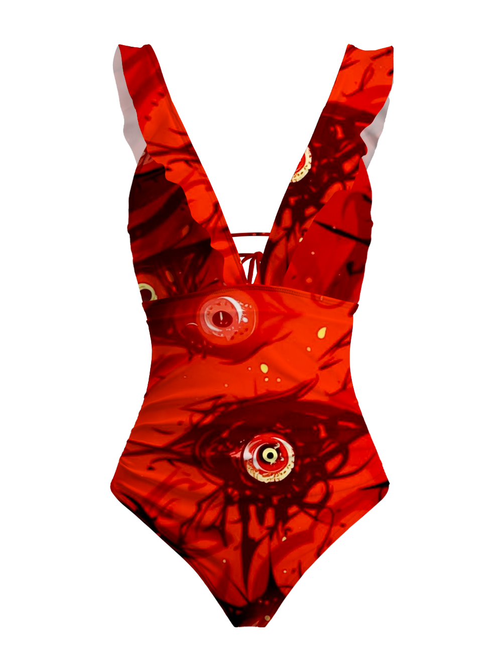 CRIMSON EYE V-NECK ONE PIECE SWIMSUIT