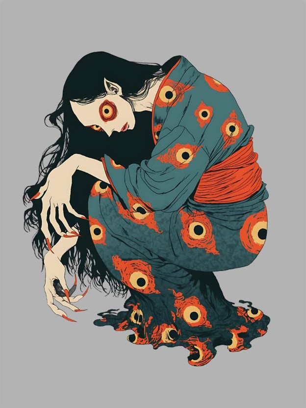 Eye Patterned Woman Washed Tshirt