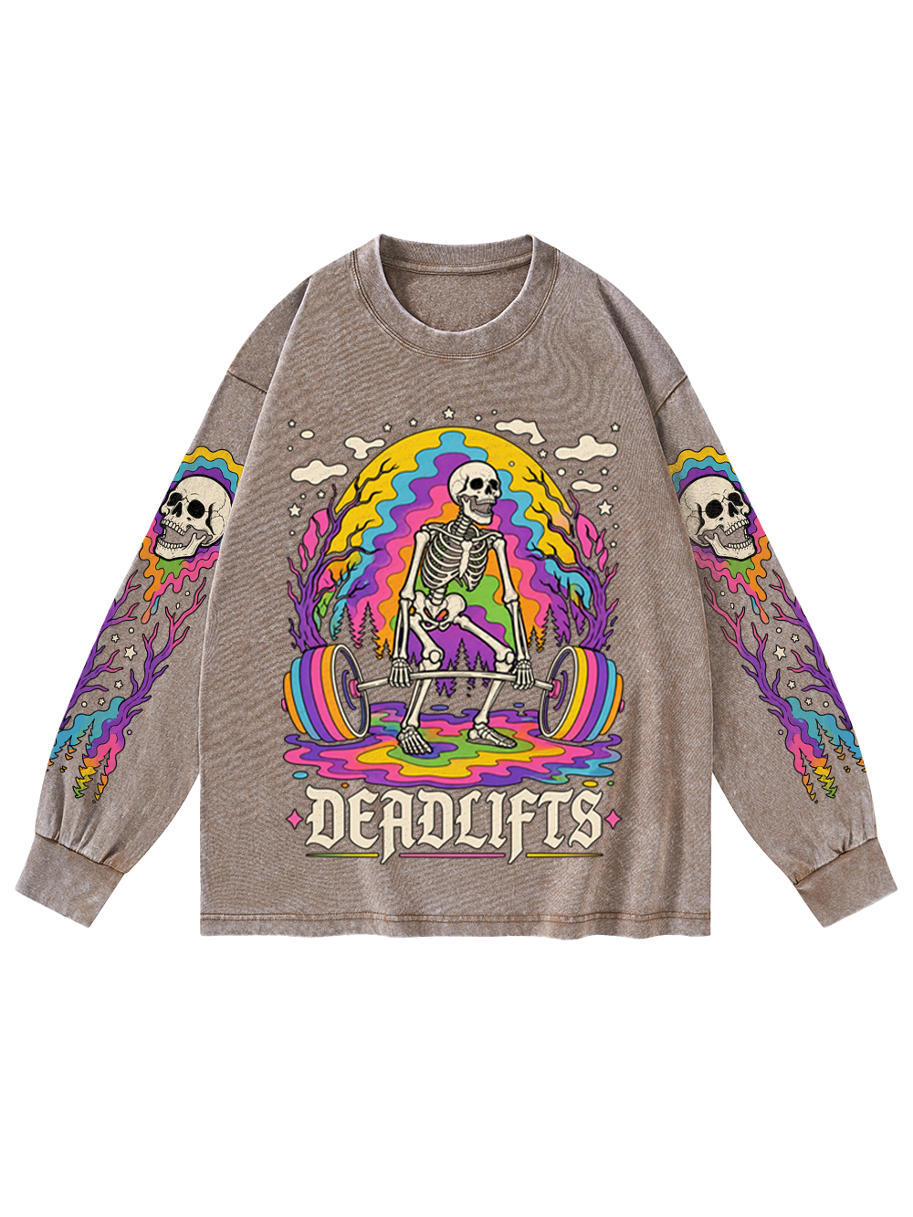 SKELETON LIFT WASHED LONG-SLEEVE GRAPHIC TSHIRT