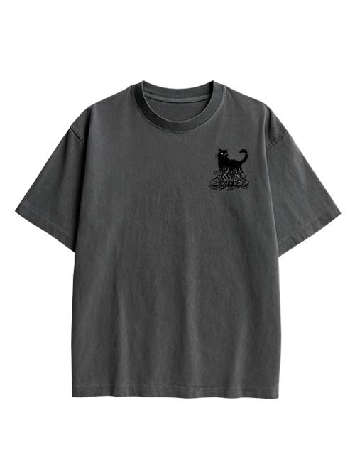 Octopus Tentacle Cat Double Sided Print Washed TShirt