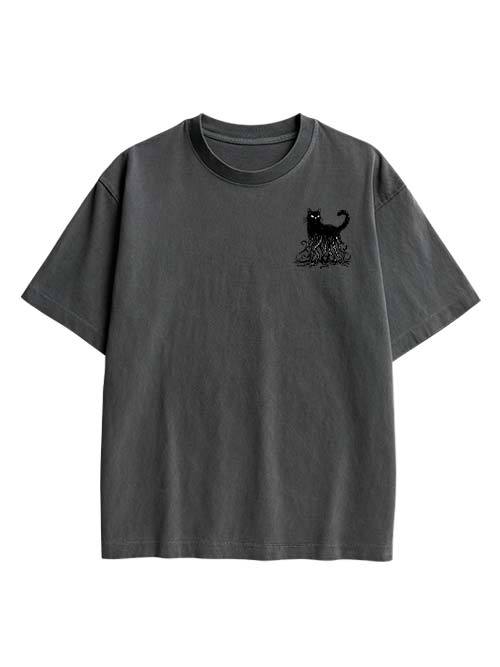 Octopus Tentacle Cat Double Sided Print Washed TShirt