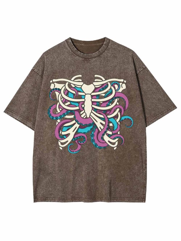 Skull Octopus Tentacles Washed Tshirt