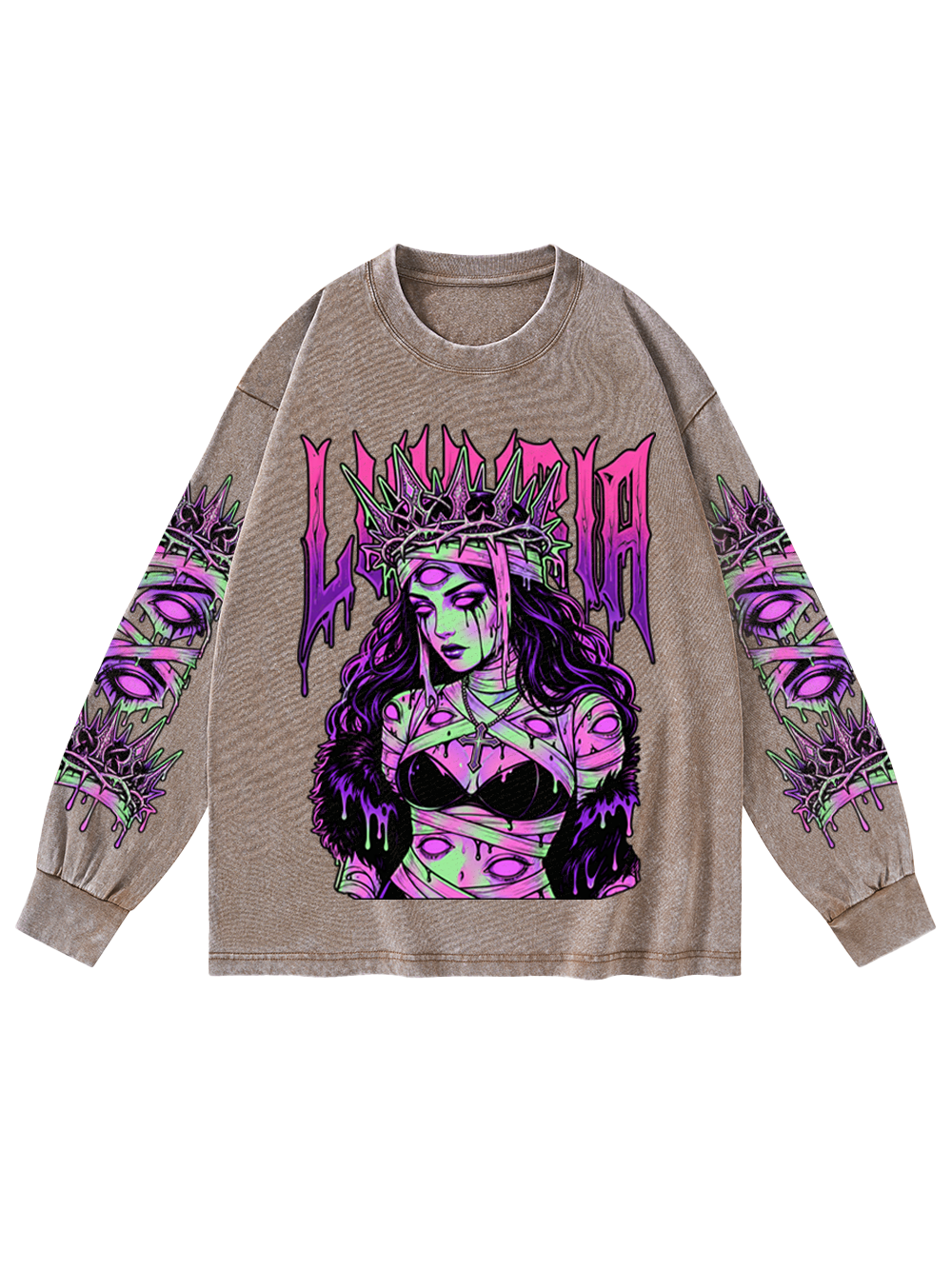 LUXURIA DARK WASHED LONG-SLEEVE GRAPHIC TSHIRT