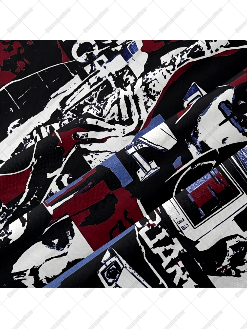 DARK GRAFFITI COLLAGE BUTTON UP POCKET SHIRT