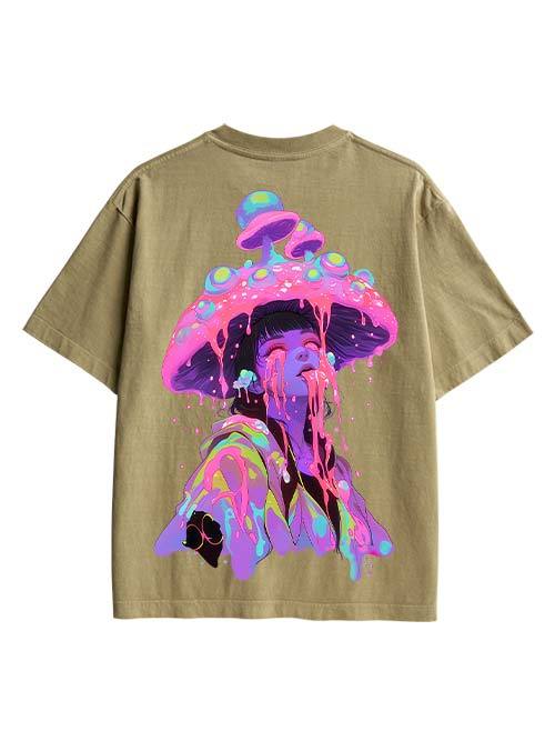 Mushroom Double Sided Print Washed TShirt