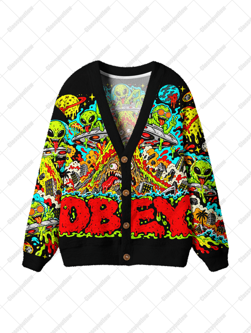 ALIEN MELTDOWN UGLY CARDIGAN SWEATERS