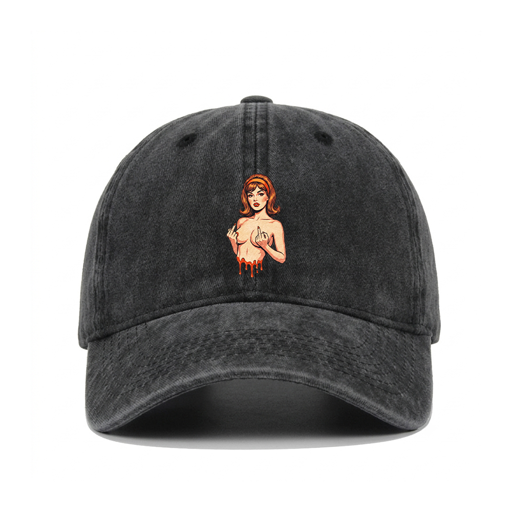 DRIPPING PIN-UP MIDDLE FINGER WASHED VINTAGE BASEBALL CAP