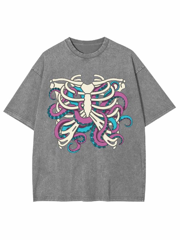 Skull Octopus Tentacles Washed Tshirt