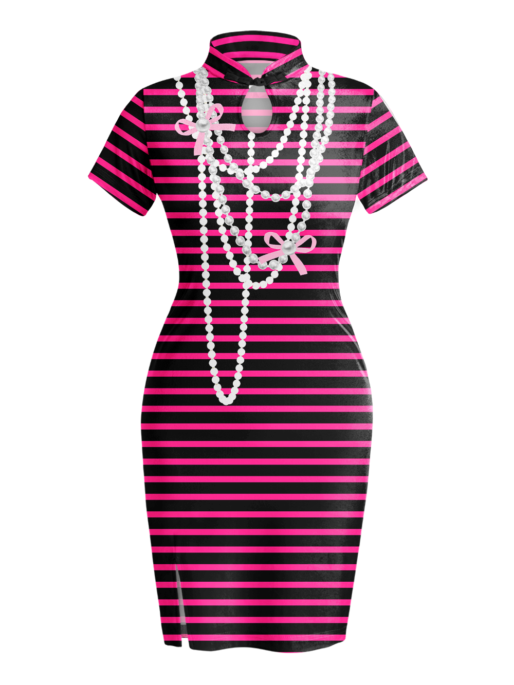 PINK STRIPE GLAM QIPAO MINI DRESS