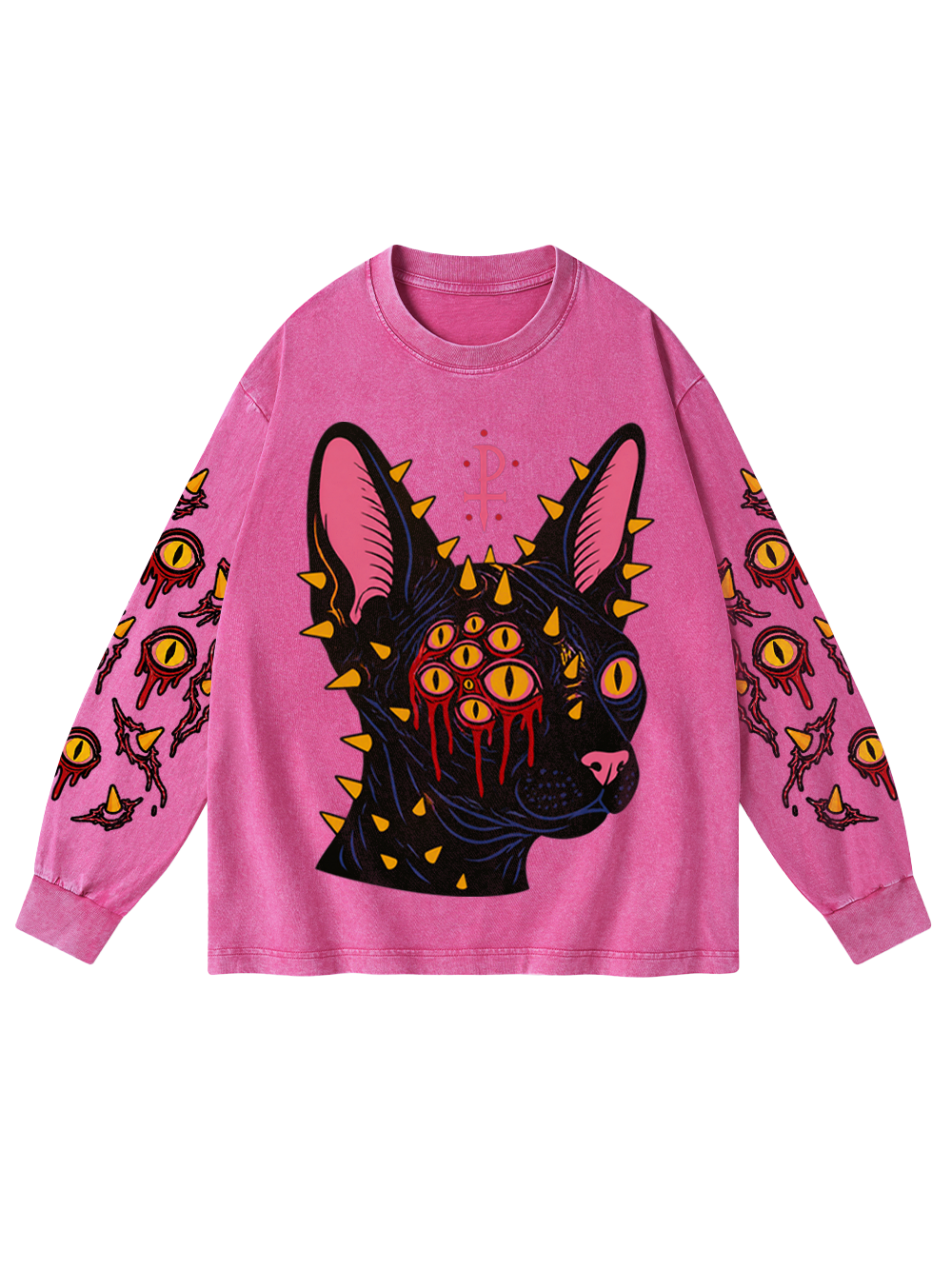 BLOOD CAT WASHED LONG-SLEEVE GRAPHIC TSHIRT