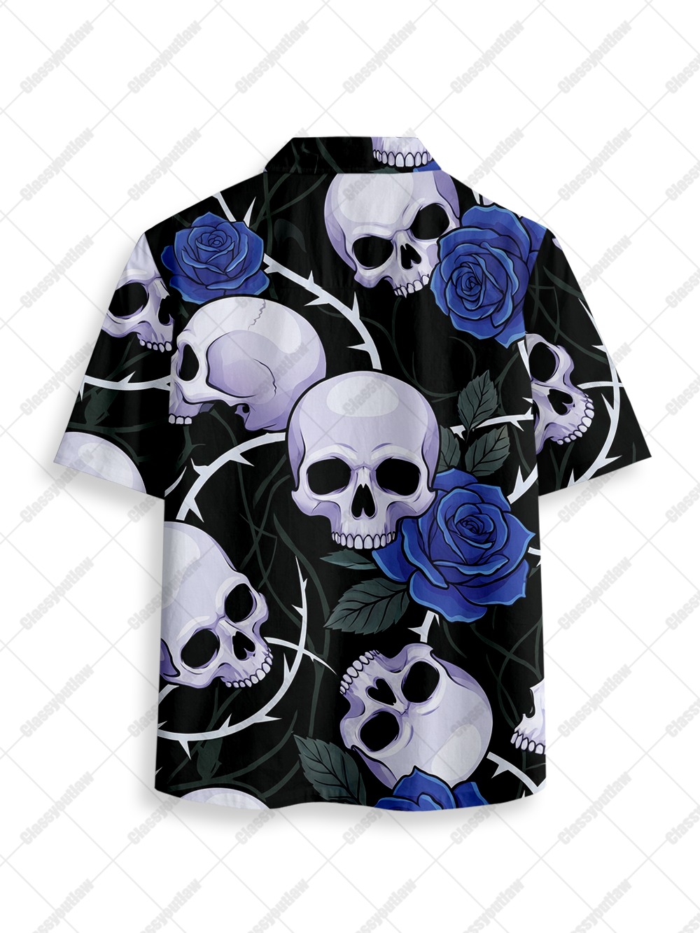 BLUE ROSE SKULL BUTTON UP POCKET SHIRT