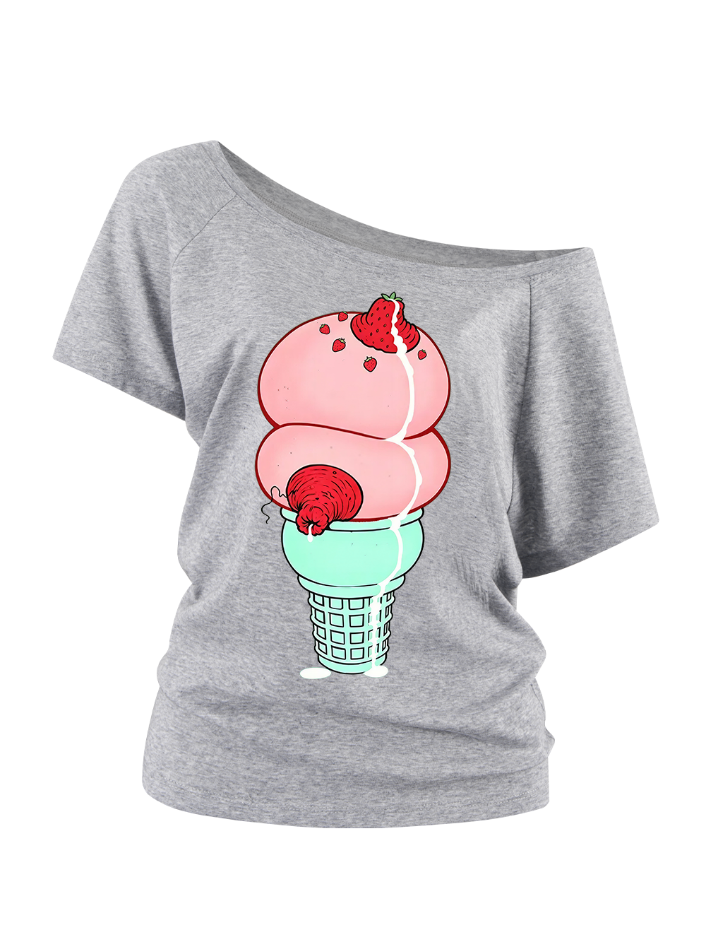 STRAWBERRY BOOB ICE CREAM OFF SHOULDER TSHIRT