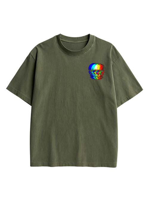 Skull Illusion Double Sided Print Washed TShirt