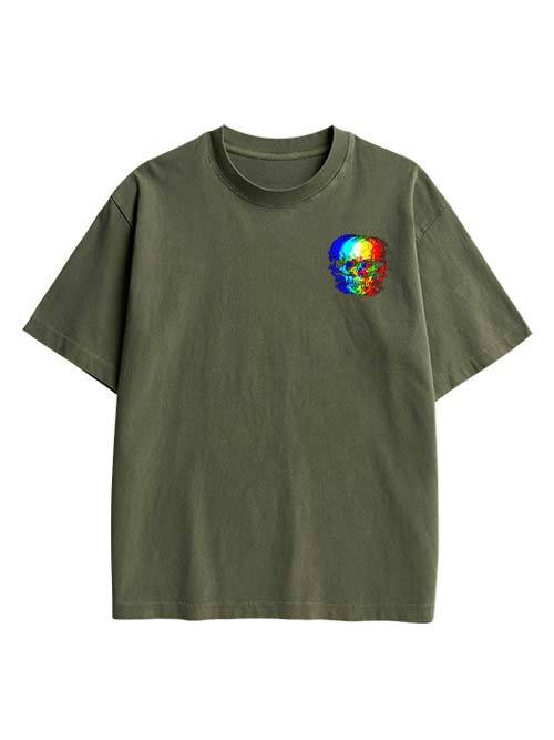 Skull Illusion Double Sided Print Washed TShirt