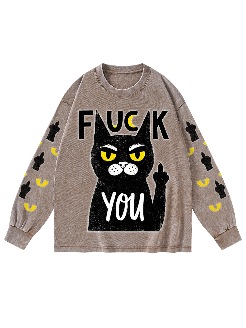 RUDE BLACK CAT WASHED LONG-SLEEVE GRAPHIC TSHIRT
