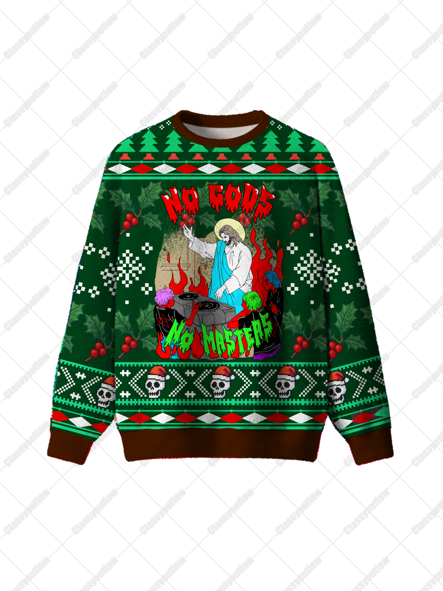 No Gods No Masters UGLY CHRISTMAS SWEATSHIRT-ClassyOutlaw Sale