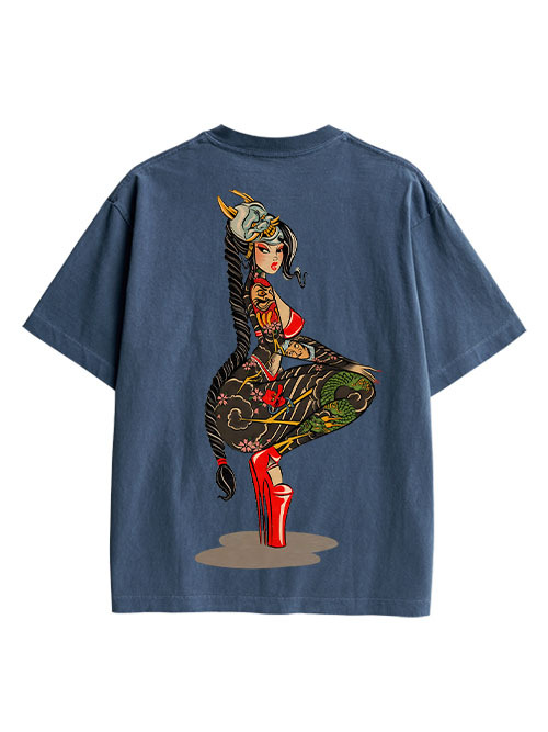 Tattooed Warrior Double Sided Print Washed TShirt