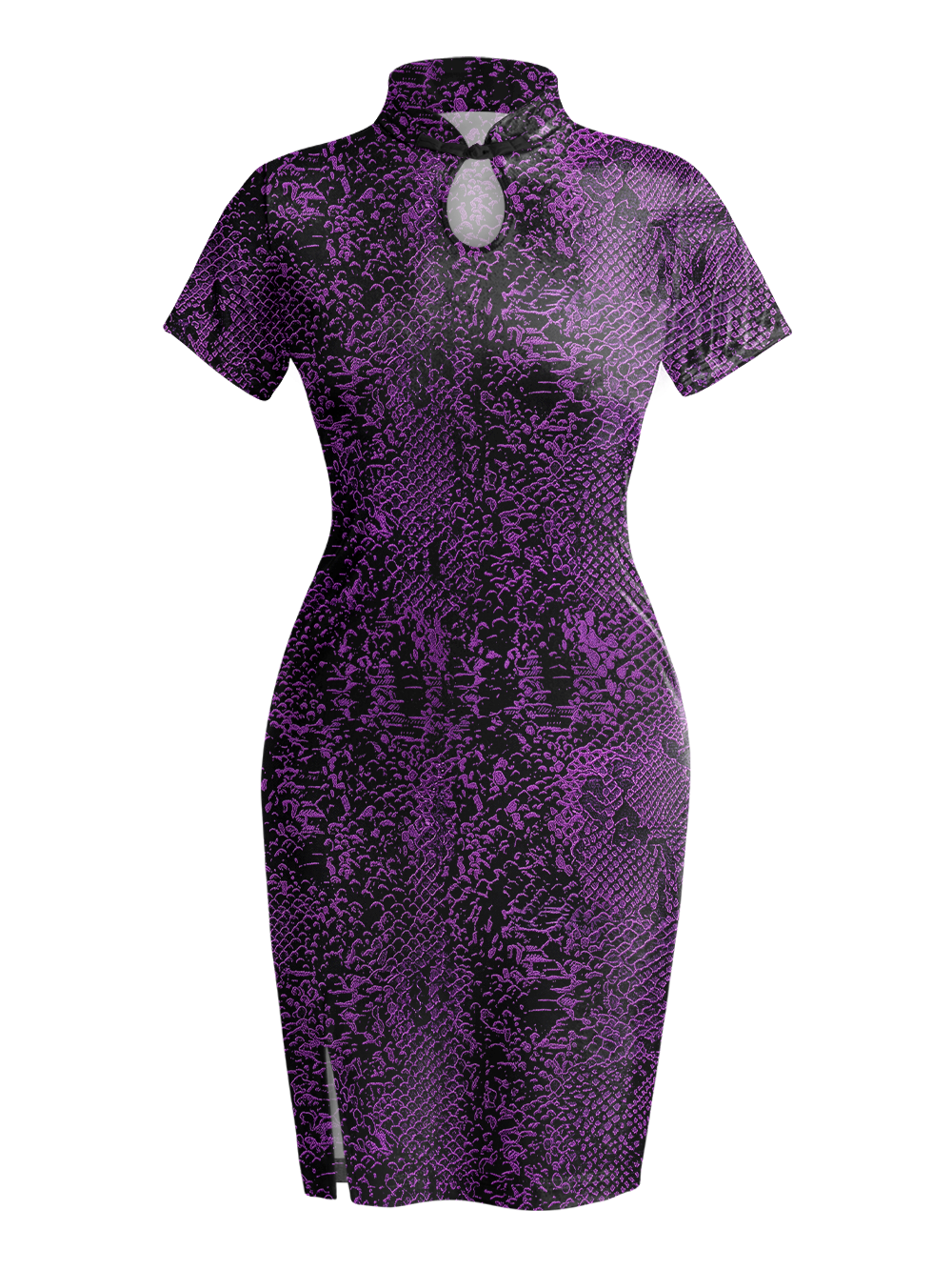 PURPLE SNAKE SCALE QIPAO MINI DRESS