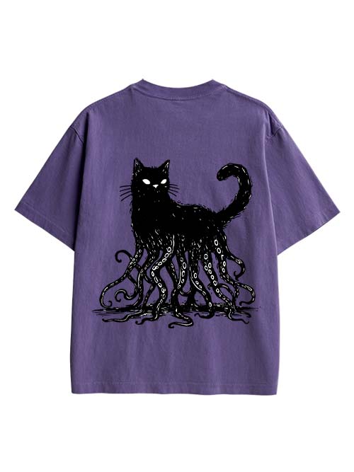 Octopus Tentacle Cat Double Sided Print Washed TShirt