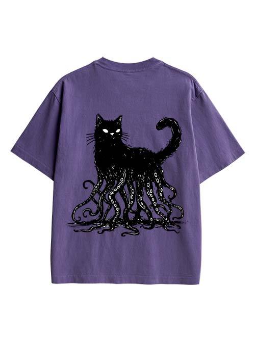 Octopus Tentacle Cat Double Sided Print Washed TShirt