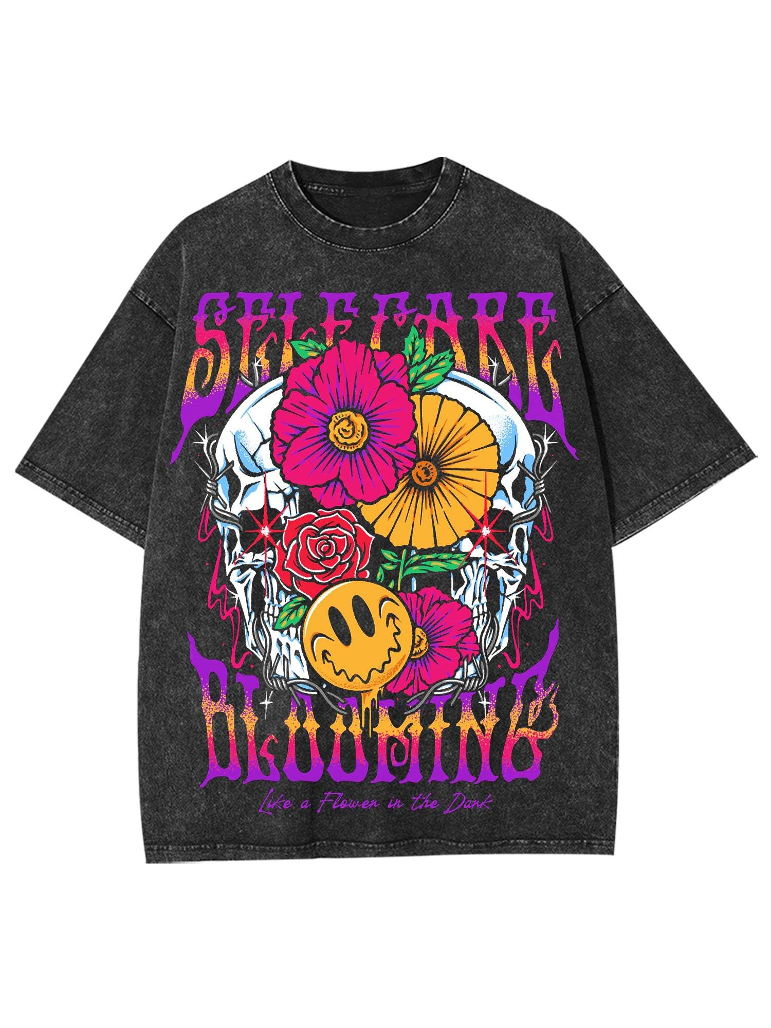 Self Care Blooming Washed Tshirt-ClassyOutlaw