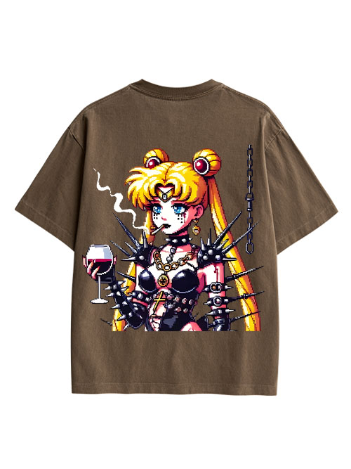 Punk Moon Double Sided Print Washed T-Shirt