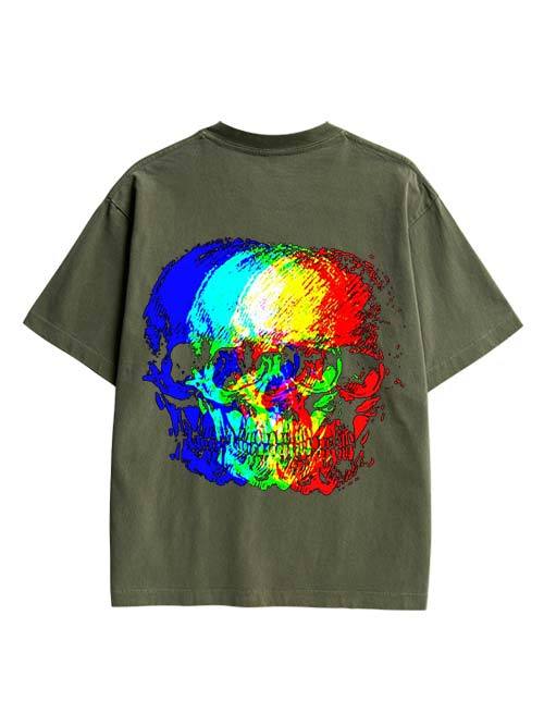 Skull Illusion Double Sided Print Washed TShirt