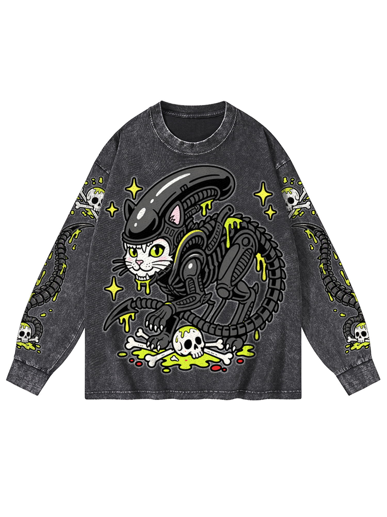 XENOMORPH CAT WASHED LONG-SLEEVE GRAPHIC TSHIRT