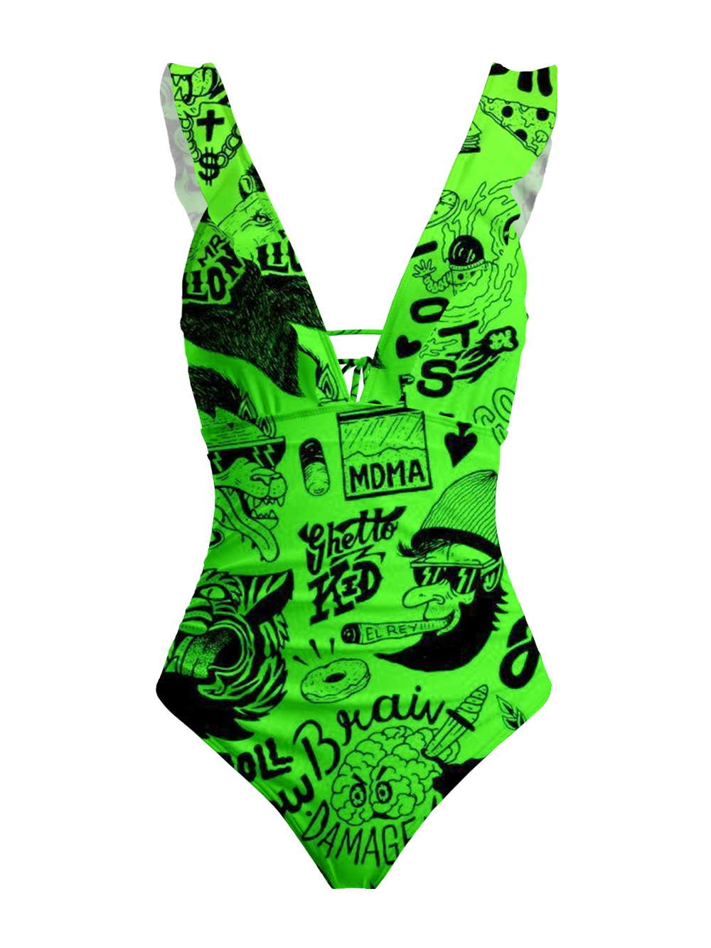 ACID DOODLES V-NECK ONE PIECE SWIMSUIT