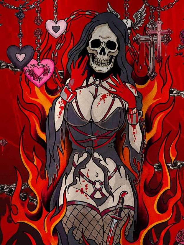 Sexy Gothic Skeleton Graphic T-shirt