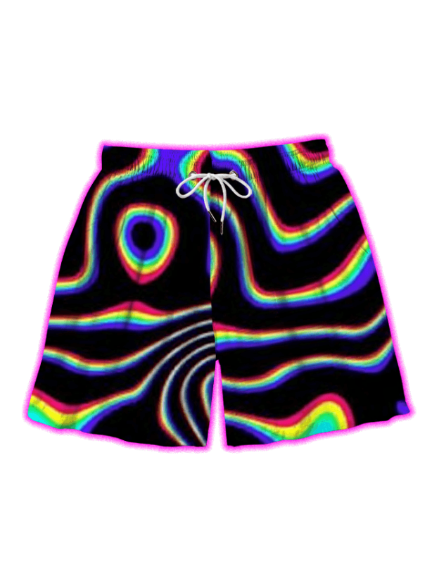 Psychedelic Waves Over Print Shorts