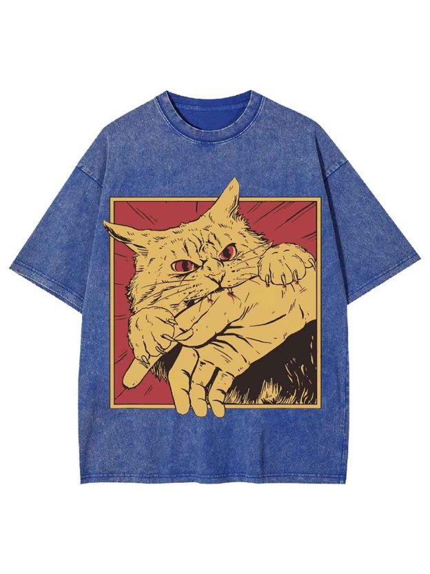 Defensive Cat with Stick Washed Tshirt