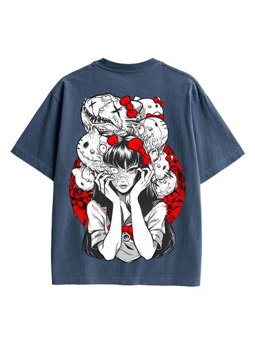 Tomie And Hello Kitty Double Sided Print Washed TShirt
