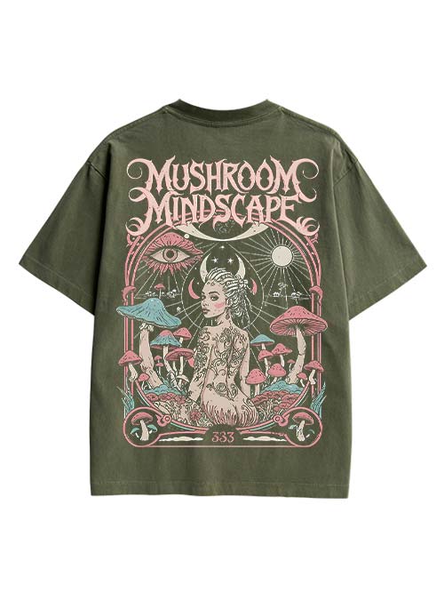 Mushroom Mindscape Double Sided Print Washed TShirt