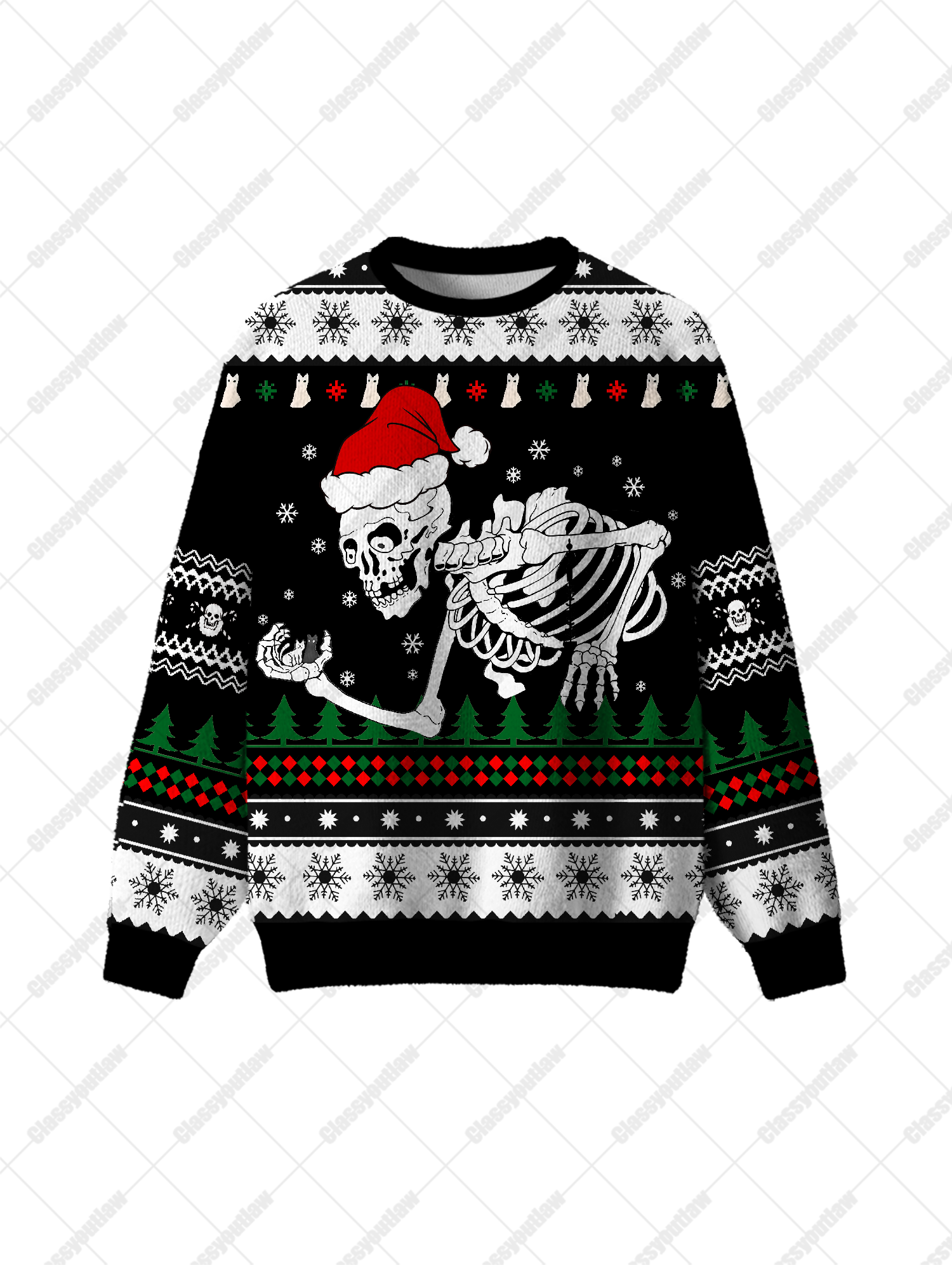 Christmas Skeleton with Cat UGLY CHRISTMAS SWEATSHIRT