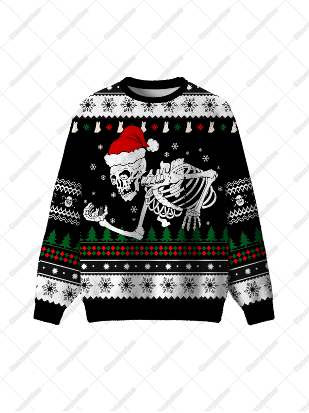 Christmas Skeleton with Cat UGLY CHRISTMAS SWEATSHIRT