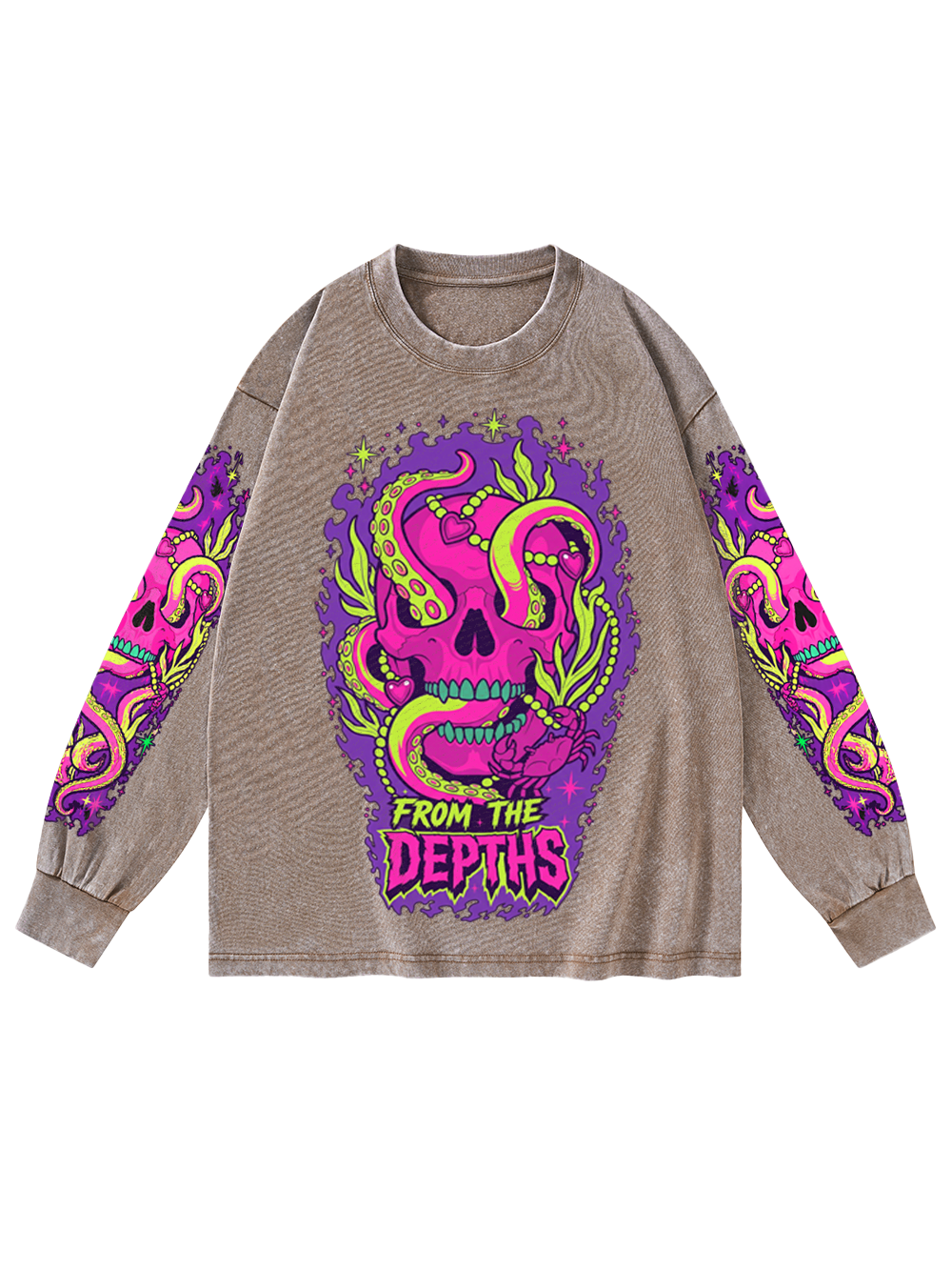 OCTO SKULL WASHED LONG-SLEEVE GRAPHIC TSHIRT
