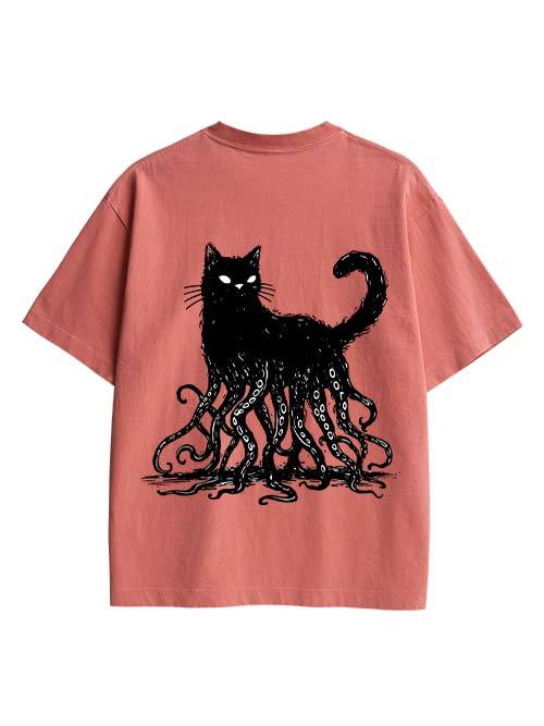 Octopus Tentacle Cat Double Sided Print Washed TShirt