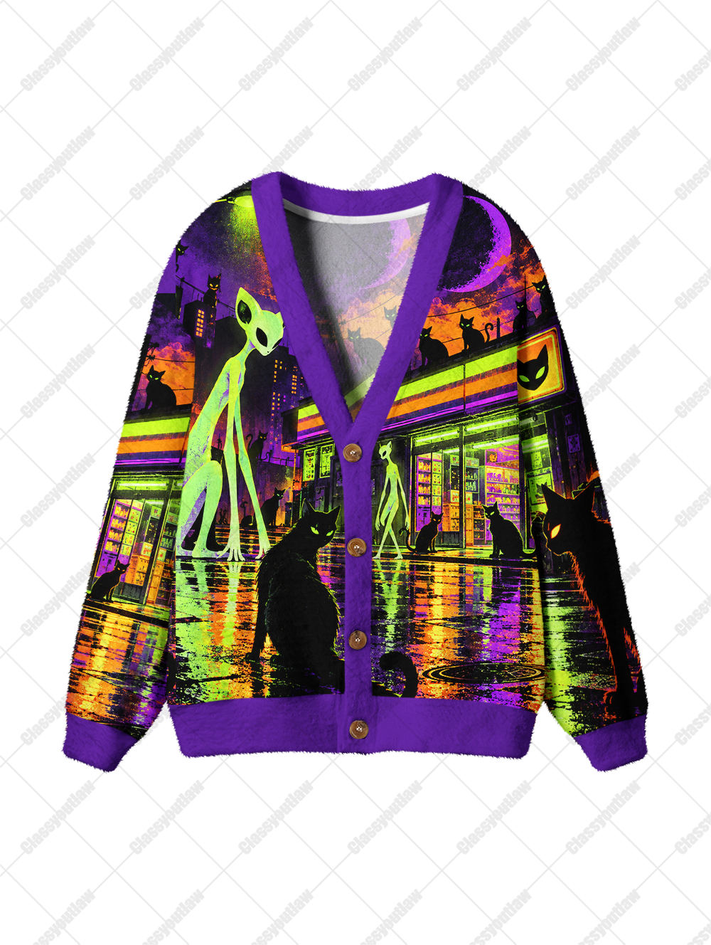 NEON ALIEN TOWN UGLY CARDIGAN SWEATERS
