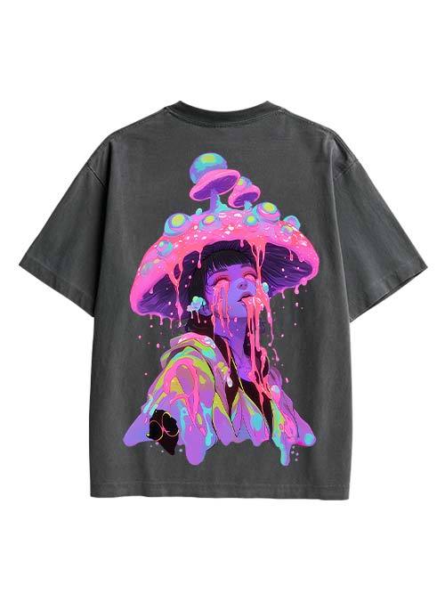 Mushroom Double Sided Print Washed TShirt